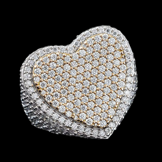 Moissanite Iced Out Heart 925 silver 3d Layered Ring