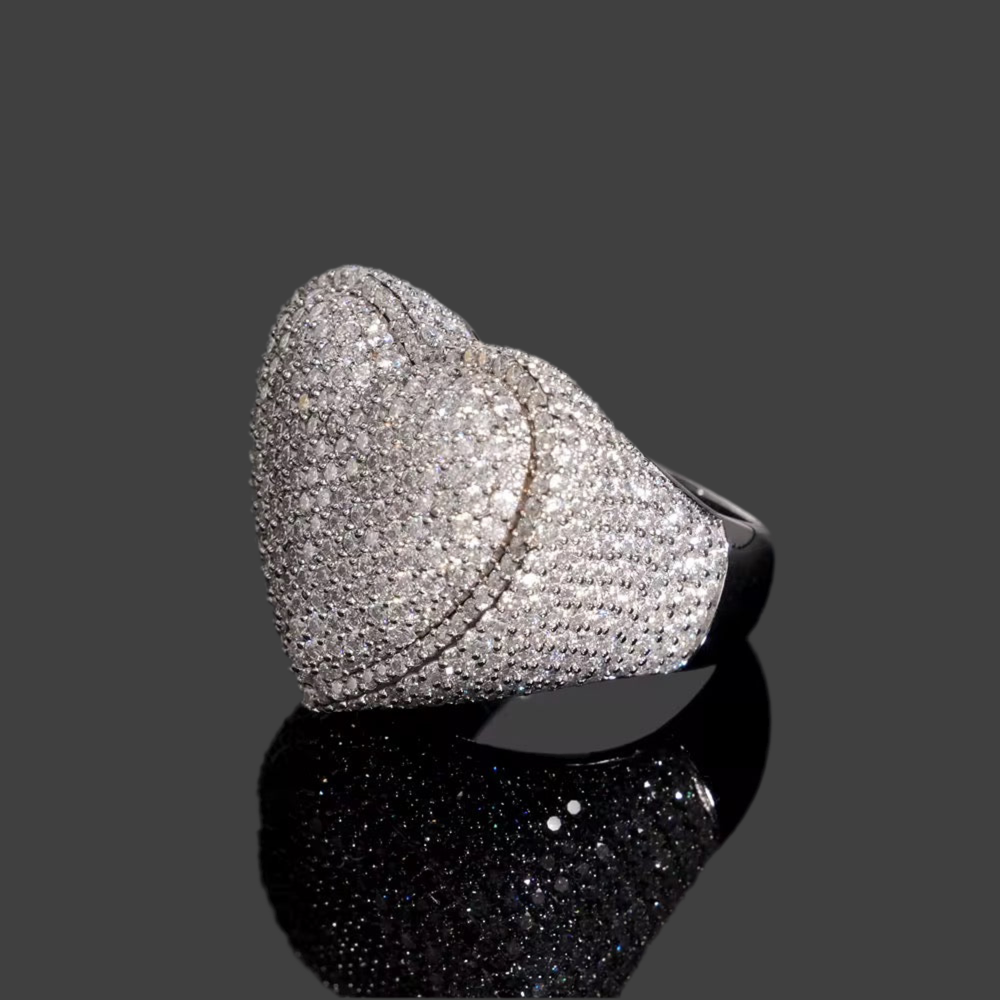 Moissanite Iced Out Heart Ring 925 silver 3d Layered Ring