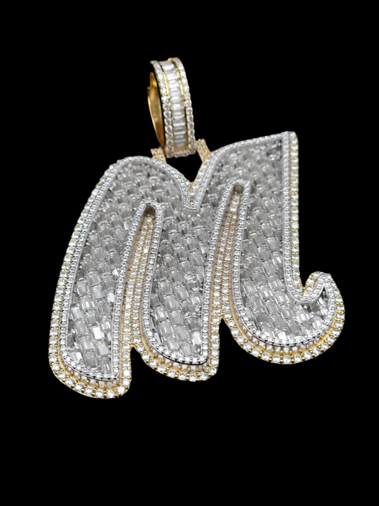 Custom Emerald Cut Two Tone Iced Out Initial Pendant