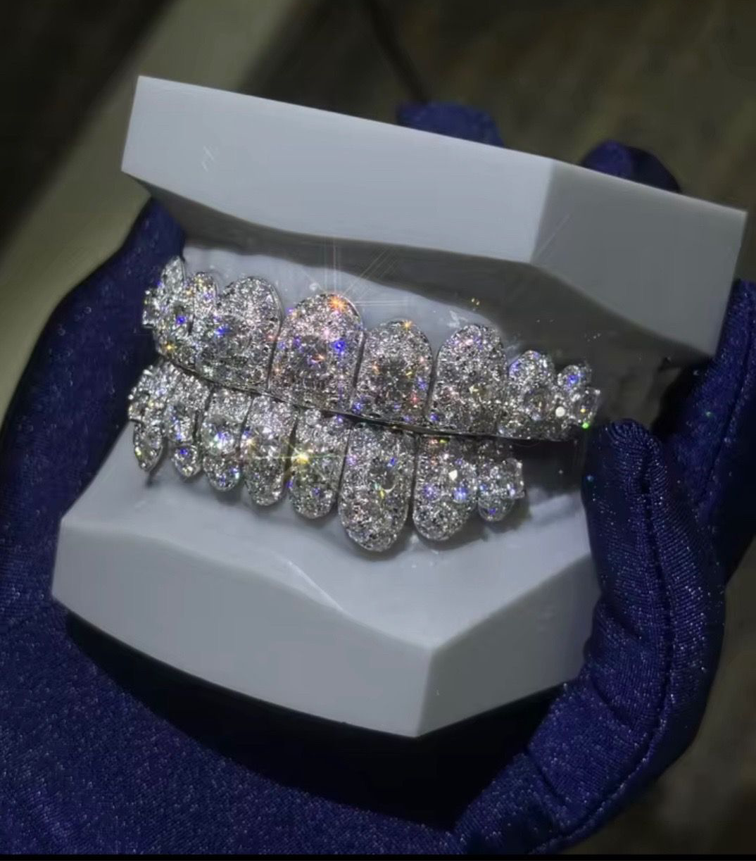 Moissanite Jumbo Solitaire Round Cut Iced Out Grillz rose plated 925 silver 8 Top 8 Bottom