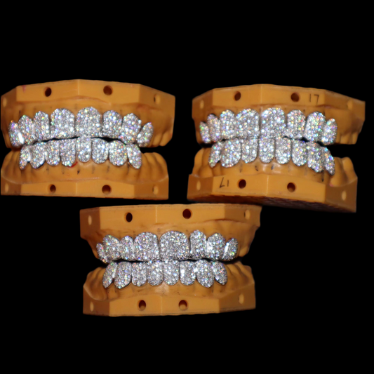 Moissanite Round Cut Iced Out Perm Cut Grillz 8 Top 8 Bottom