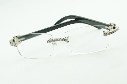 White marble Buffalo Horn Silver Moissanite Glasses