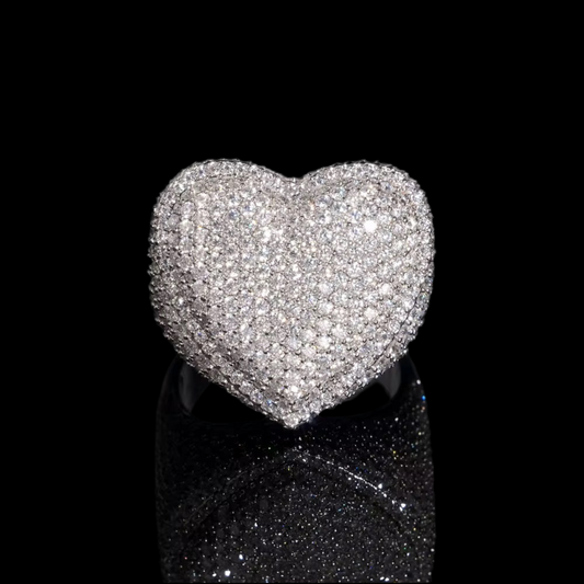 Moissanite Iced Out Heart Ring 925 silver 3d Layered Ring