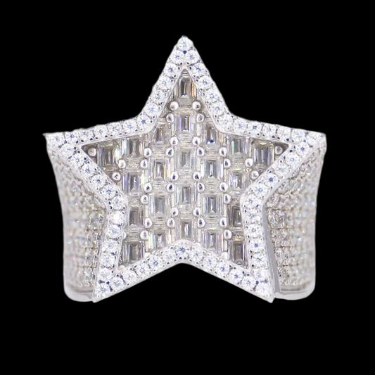 Vs Iced Out Emerald Cut Star Ring 10k, 14k