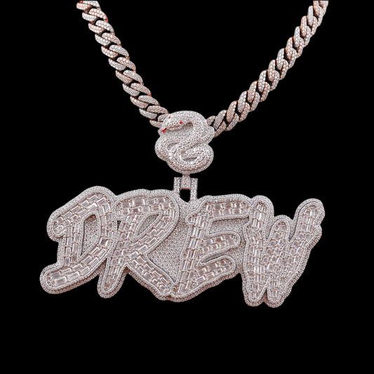 3 inch Custom Out Two-Tone Diamond Double Layer Name Pendant