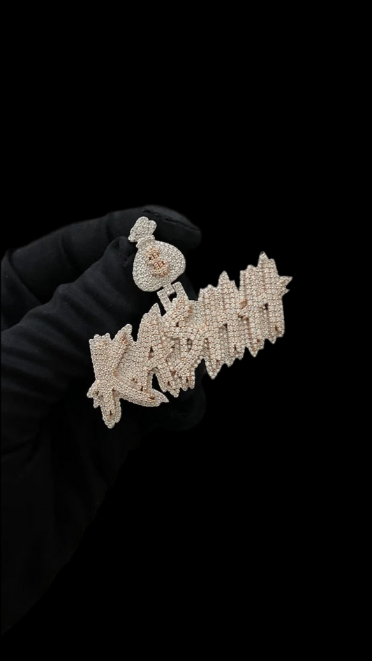 Vs1 Custom Name Plate Two Tone Layered Iced Out Diamond Pendant