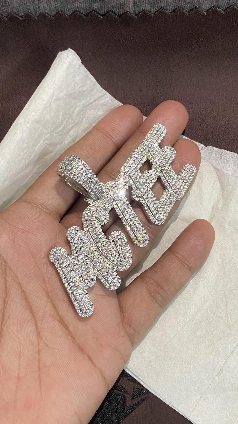 Vs1 Custom Name Plate Iced Out Diamond Pendant