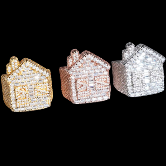 Moissanite Iced Out Trap House Ring 925 silver 3d Layered Ring