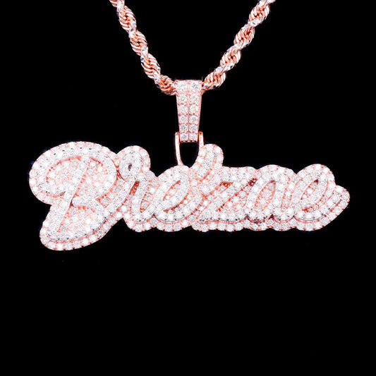 Custom Out Two-Tone Diamond Double Layer Name Pendant